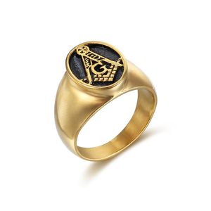 Einfache Stil 316L Edelstahl Freimaurer mason Gold Farbe Punk Rock Hip Hop Finger Ring für Männer Mode Jewelry2555