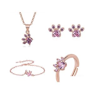 Örhängen halsband rose guld katt klo hjärta fotavtryck halsband stud armband ring set gåva party delikat droppleverans smycken set dhbv4