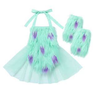 Sukienki dla dziewczynki Faux Fur Tiulle Tutu Romper and Socks Birthday Party Up 230214