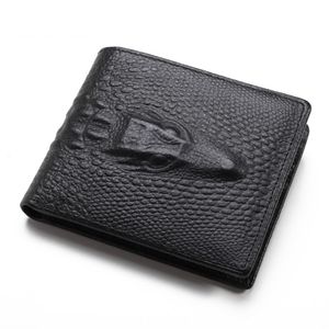 High quality fashion short bifold purse 3d crocodile skin black brown men genuine leather designer wallets253w