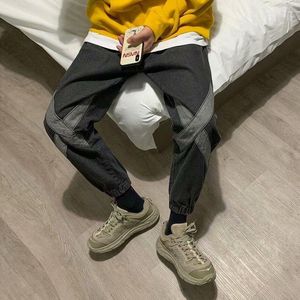 Männer Jeans Hip Hop Cargo Hosen Gerade Knöchel Banded Lose Koreanische Breite Bein Capri Zerrissene Für Männer Blau Naom22