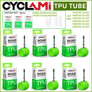 Tires CYCLAMI Ultralight Road Bike Bicycle TPU Inner Tire 60mm Length French Valve 700C18 25 28 32 Super Light Tube 0213