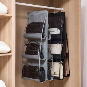 Förvaringslådor 6 Ficka hängande handväska arrangör för garderobsskåp transparent väska dörrvägg klar diverse sko