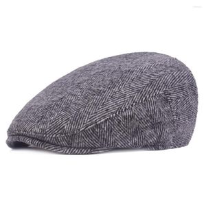 Berets Winter Beret Hat Cabbie Flat Cap Classic Herringbone Tweed Wool Blend Designed For Adult And Boys