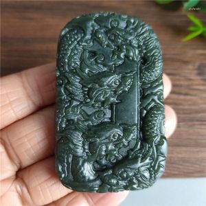 Hänghalsband Hetian Jade Green Jiulong Opera Pearl Male Dragon