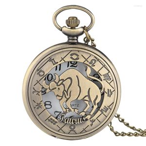 Pocket Watches 12 Constellations Series Half Unisex Quartz Watch Bronze Pendant Chain Vintage Clock Födelsedagspresenter för barn