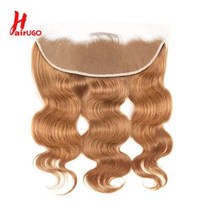 Hair pieces UGo Brazilian 27 Body Wave Lace Frontal 13X4 Front 100 Human 130 Density Remy With Baby 230214