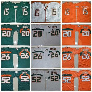 NCAA Miami Hurricanes 15 Brad Kaaya maglie uomo College Football 20 Ed Reed 52 Ray Lewis maglia arancione verde bianco 26 Sean Taylor