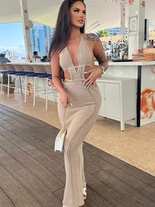 Casual Dresses Avrilyaan White Knitting Backless Summer Women Bodycon Maxi Long Sexy Elegant Beach Vestidos 230214