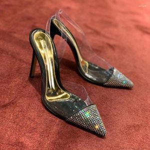 Sukienka buty 2023 Europejska i amerykańska rhinestone Fairy Temperamental Transparent Transpite Stiletto Mid-Heels Pumps