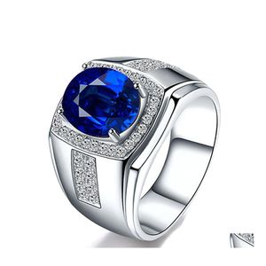 Cluster Rings Creative Exquisite Luxury Round Zircon Sapphire Ring Party Birthday Jewelry Gift Blue Drop Delivery DH0GD