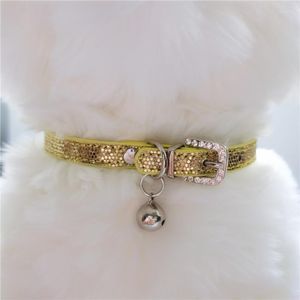 Hundhalsar Super Shining Rhinestone Cat Collar med Bells Puppy Baby Leather Strap Kitten Accessories