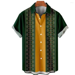 Mäns casual skjortor Mäns korta ärm Hawaiian Button Beach Shirt Summer Semester Green Print Lapel Streetwear