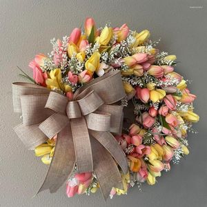 Fiori decorativi 35 cm Simulazione Ghirlanda di tulipani rosa Decorazione di nozze Appeso a parete Fiore artificiale Decorazioni primaverili Giardino della porta