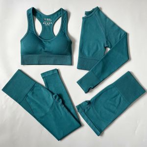 Yoga Outfits 2 3 4PCS Seamles Set Workout Sportswear Gym Clothes Fitness Long Sleeve Crop Top High Waist Leggings Sports Suit 230214 Hot Sale