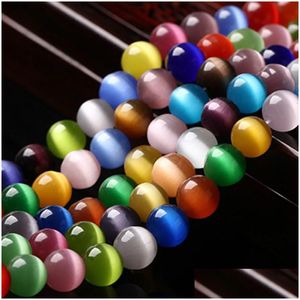 Stone 8mm Natural Chatoyant Cats Eye Cymophane Beads Round Loose Bead Opals Glass Ball 4 6 8 10 12mm smycken Armband som gör Dhgarden Dh83q