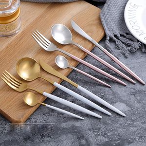 Dinnerware Sets 4pcs/set Wedding Tableware Dining Knife Fork Tablespoon Luxury Pink Silver Cutlery Stainless Steel Golden