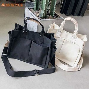 Totes Canvas Multi-pockets Handbag For Student School Teacher Fabric Leisure Top-handle Bag Teenager Student Shoulder Messenger Bags 0214V23