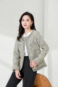 Women's Jackets Fashion Korean Style Chic Tweed Coat Autumn Single Breasted Plaid Office Lady Outwear Women Vintage O-Neck Jacket