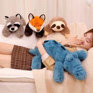 Stuffed Plush Animals 45-65cm Lazy Animal Plush Toy Fluffy Lying Pillow Stuffed Racoon Sloth Backrest Sleeping Doll Room Decro 230211