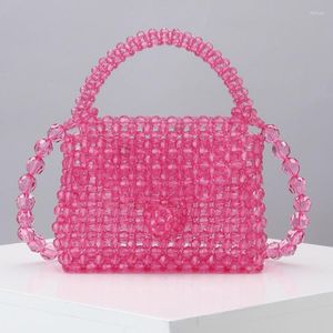 Evening Bags Luxurious Beaded Crossbody Bag Female Small Square Cute Woven Handmade Acrylic Mini Mouth Party Bucket Purse