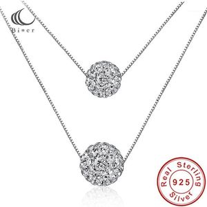 Pendant Necklaces Rose Gold Double Rhinestone Crystal Zircon Ball Chain Necklace For Wedding Valentine's Day Gift1