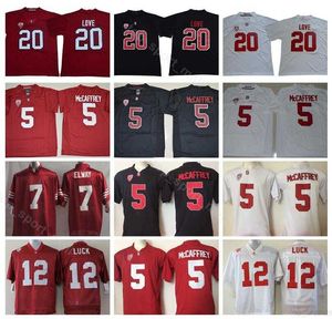 Stanford Cardinal College 5 Christian McCaffrey Jersey Men Football 12 Andrew Luck 7 John Elway Pac 12 Red White Black Stitched Size S-3XL