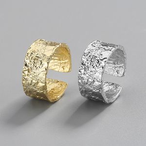 Authentischer 925 Sterling Silber Ring Unregelmäßig Konkav Konvex Offene Größe Für Frauen Weibliche Folie Aussage Ring Edlen Schmuck Breite Oberfläche