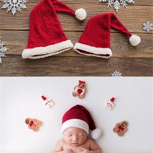 Mützen, Hüte, selbstgemachte Weihnachtsmann-Mütze, Stretch-Wolle, gestrickt, Plüsch, einjähriges Baby, Po, geboren, Fotografie-Requisiten 230214