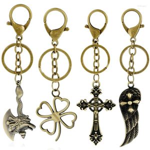 Keychains 1Pcs Fashion Handmade Lobster Clasp Alloy Axe Crossing Wing Pendant Key Rings Charm For Wedding Gifts Souvenir
