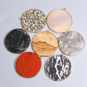 Pendant Necklaces Natural Round Agates Picture Stone Charm For Necklace Redstone Dalmation Pendants Jewelry Making 51mm Wholesale