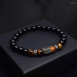 Strand Punk Charm Bracelet For Men Fashion Antique Zircon Tiger Eye Stone Bead Bracelets Jewelry Elastic Male Pulseira Bileklik