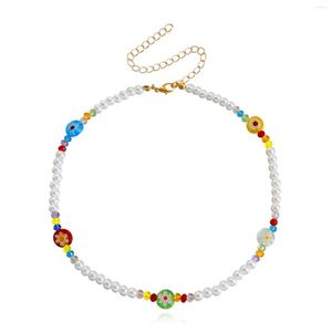 Choker Renya 11.11 Big Sales Handmade Pearl Beads Coloured Glaze Flowers Necklace Sweet Cute For Women INS Style Jewelry
