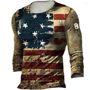 T-shirt da uomo 3d bandiera americana stampa grafica abbigliamento da uomo maglione da strada quotidiano 2023 camicia da uomo in cotone vintage leggermente elastico lungo