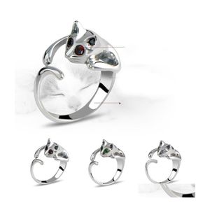 Ringas de banda para mulheres homens ouro ador￡vel gatinho ajust￡vel Animal de cristal serra de j￳ias de entrega de gotas de gato de cristal Dh35k