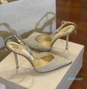 2023-Rhinestone Chain Stileettos花嫁ドレス女性の靴バックルStileetto Sandal
