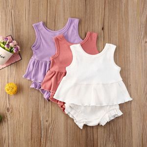 Clothing Sets Pcs Summer New Ribbed Baby Girls Clothes Breathable Flouncing Outfits Suit Toddlers Casual Solid Sleeveless Top Shorts Set