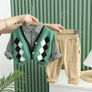 LZH Winter Baby Casual Pcs Set Abbigliamento per bambini Top scozzese Cappotto lavorato a maglia per anni Abbigliamento per bambini Tuta da ragazzo