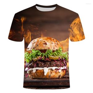 メンズTシャツ2023 3Dハンバーガーユニセックスファッションプリント特大のカジュアルショートメンズとレミスのフライドポテトストリートウェアTシャツ