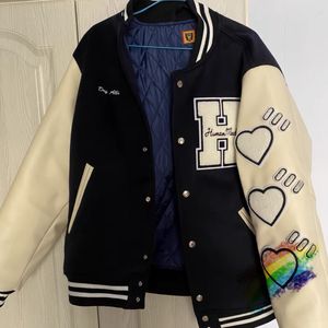 Men's Jackets Human Made Girls Dont Cry Varsity Baseball Jacket Men Women 1 1 High Quality Leather Sleeve Patchwork Towel Embroidery Coat 230213