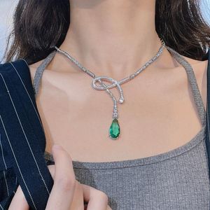 Anhänger Halsketten Foydjew Luxus Designer Schmuck Kreative Wasser Tropfen Für Frauen Glänzende Grüne Diamant Smaragd Halskette Schlüsselbein ChainPendant