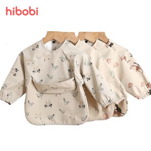 Bibbs Burp -dukar Hibobi Baby Long Sleeved Bibbs Children Toddler Art Hantverk Vattentät måltidsskydd Washable Easy Clean Smock för Kid 230213