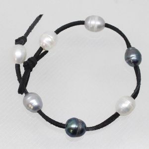 Strand Beauty 10mmx12mm Crescimento de lágrima Real Pearl 7Beads Bracelete de couro artesanal 8 polegadas Escolha a cor