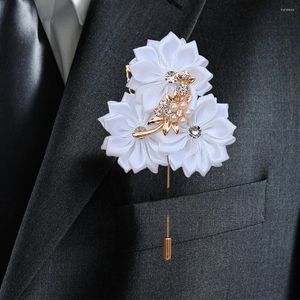 Decorative Flowers Recommend Wedding Boutonniere Pure White Satin Groom Crystal Buttonhole Corsages And Boutonnieres Prom XH1804