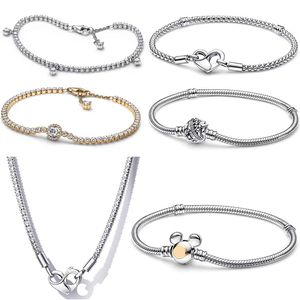 100 -￥rsjubileum exklusiva charmsarmband mus ￤lskar nytt halsband med diamantdesignsmycken diy fit pandora kvinnor armband silver prydnadssaker