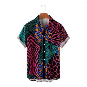 Men's Casual Shirts Summer Leopard Print Shirt Streetwear Men's Short Sleeve Tops Fashion Party Button