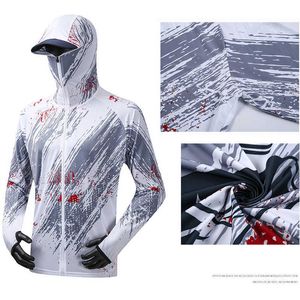 Utomhus T-shirts Summer Sun Protection Skin Windbreaker Men Hooded Shirts Outdoor Ice Silk Cycling Jackets Anti UV Fishing Clothing With Mask 3XL J230214