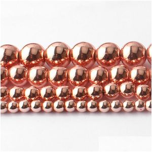 Materiały magnetyczne 8 mm naturalne koraliki z kamienia naturalnego Rose Gold Hematyt okrągły luźno do biżuterii wytwarzający 15 cali 4/6/8/10 mm DIY DIL DHULV