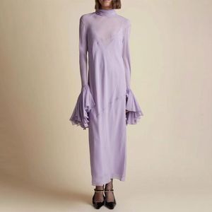 Casual Dresses Spring and Summer Pile Collar FLAGE LongSleeved French Tea Break Sexy Temperament Long Dresses Women 230214