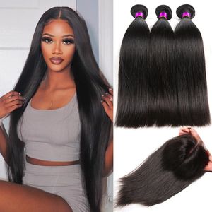 Hair pieces Peruvian Straight Bundles With Clre 12A Virgin Human s 3 Unice and 230214